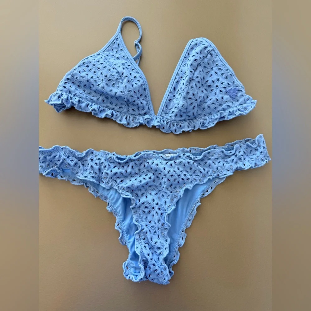 New Guess Blue Patterned Bikini Swimwear Swimsuit 2 piece Set size S